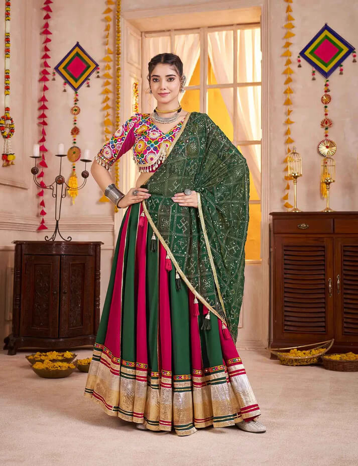 Multi Color Kutchi Mirror Work Lehenga with Dupatta