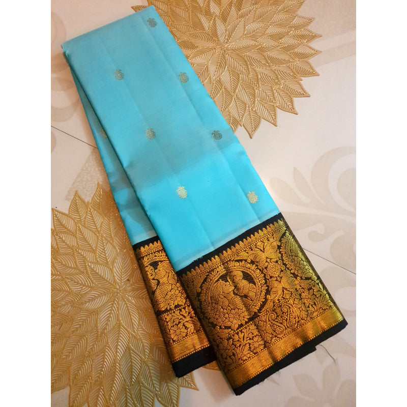 Turquoise Kanchipuram Handloom 2G Gold Baby Shower Korvai Silk Saree
