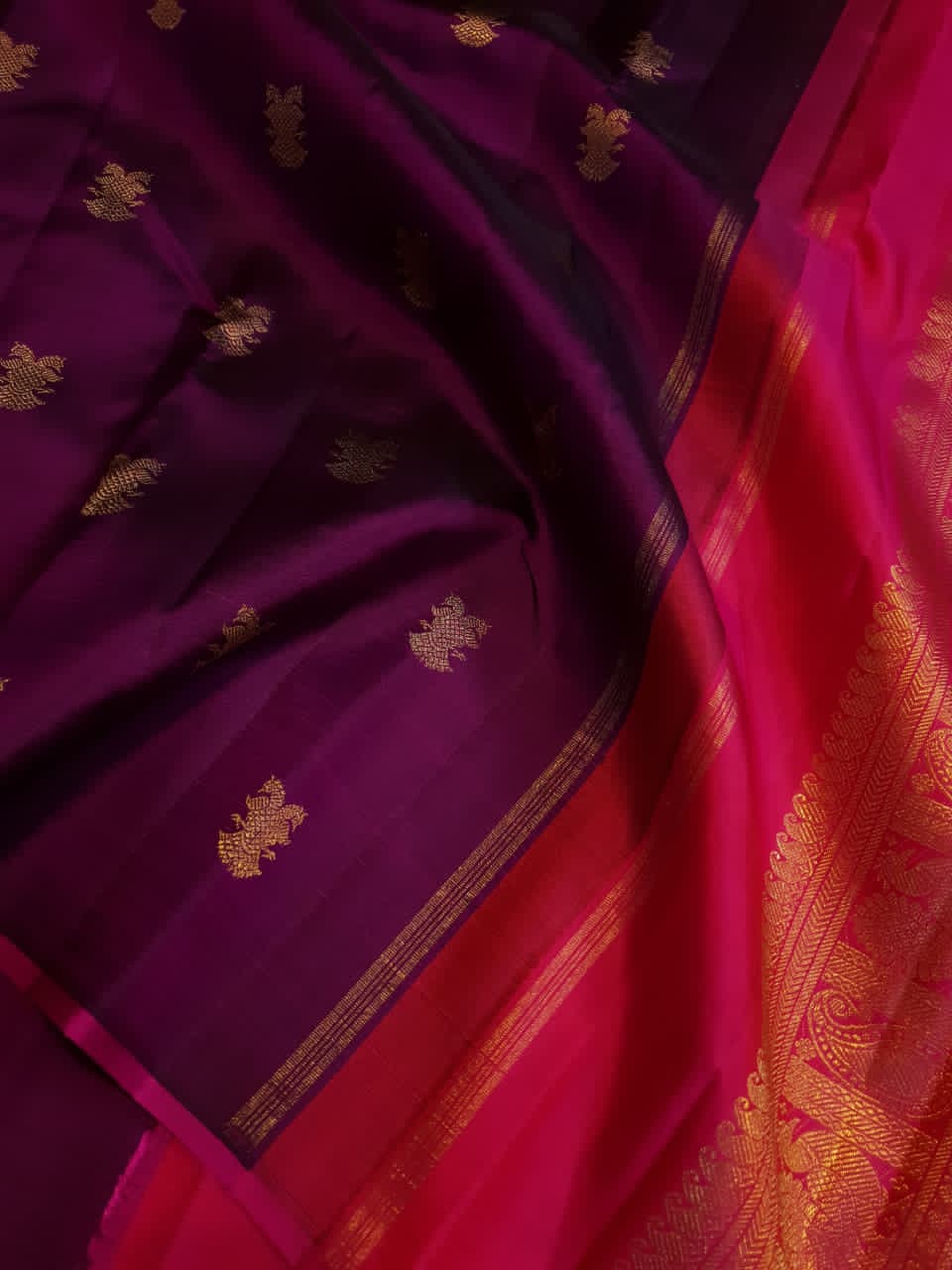 Magenta Kanchipuram Handloom 3G Pure Gold Pattu Silk Saree