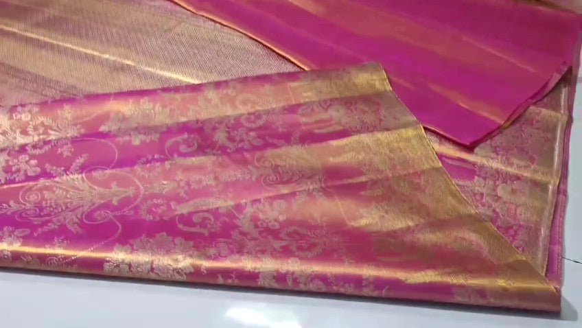 Hot Pink Kanchipuram Handloom Tissue Brocade Bridal Silk Saree