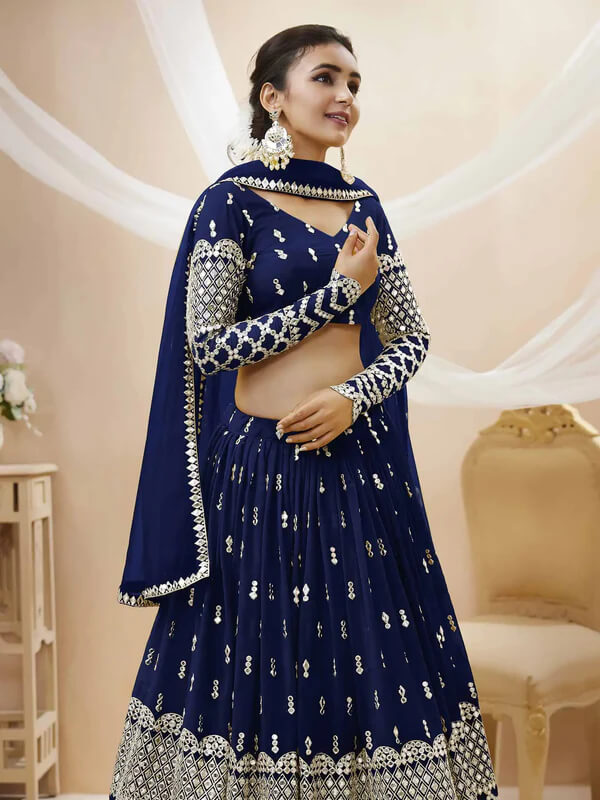 Navy Blue Lehenga Choli with Sequins & Zari Work