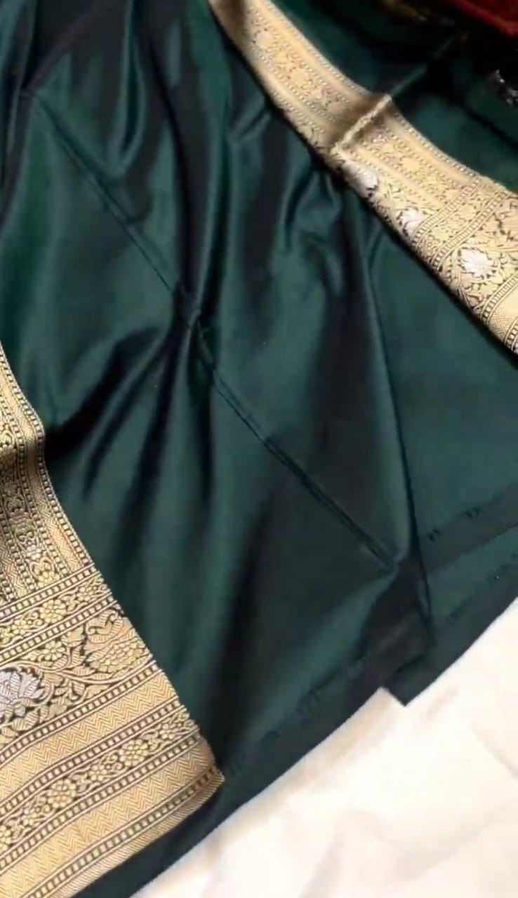 Bottle Green Banarasi Handloom Katan Silk Sona Rupa Saree