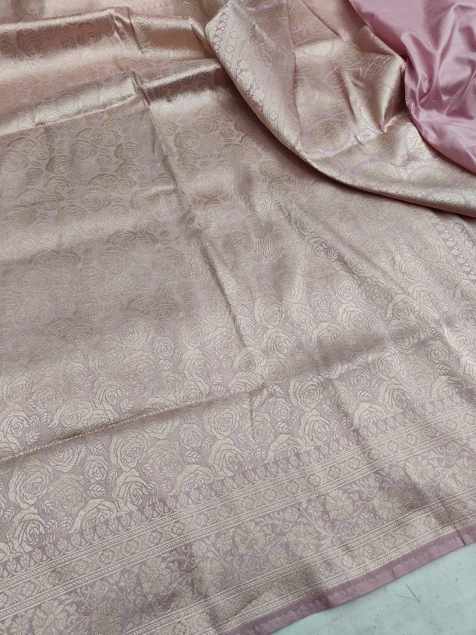 Pinkish Beige Banarasi Handloom Katan Silk Brocade Saree