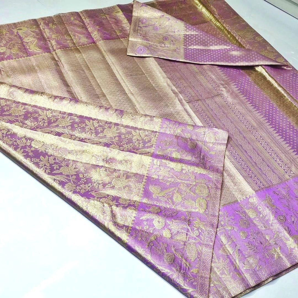 Onion Pink Kanchipuram Handloom Tissue Brocade Silk Saree