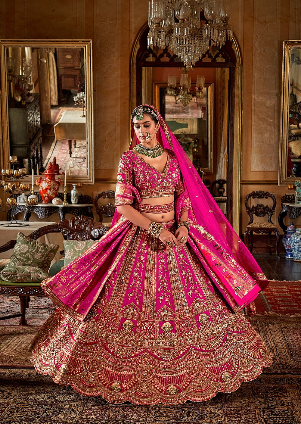 Stunning Pink Bridal Lehenga with Pearl & Thread Work