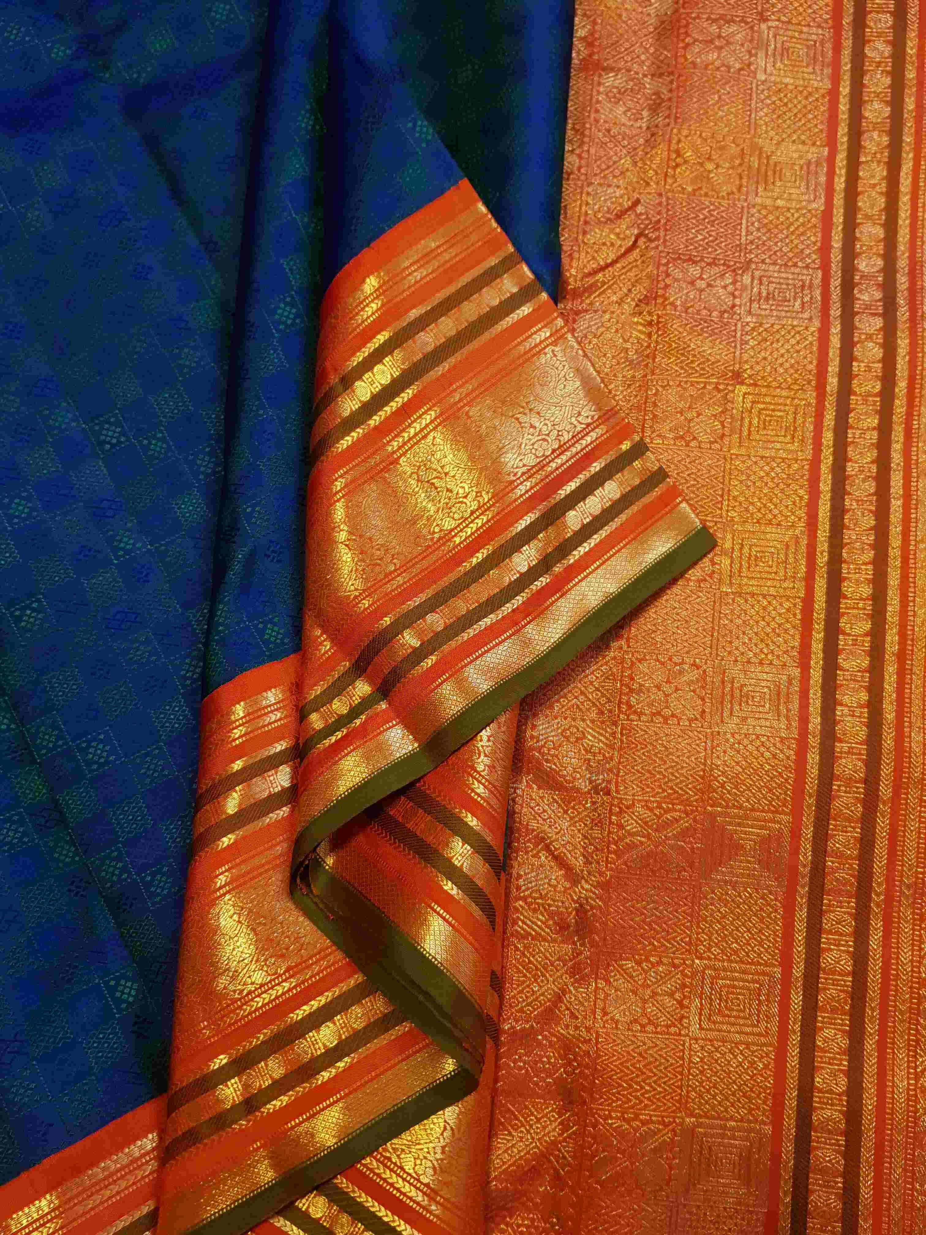 Peacock Blue Kanchipuram Handloom 2G Gold Pattu Silk Saree