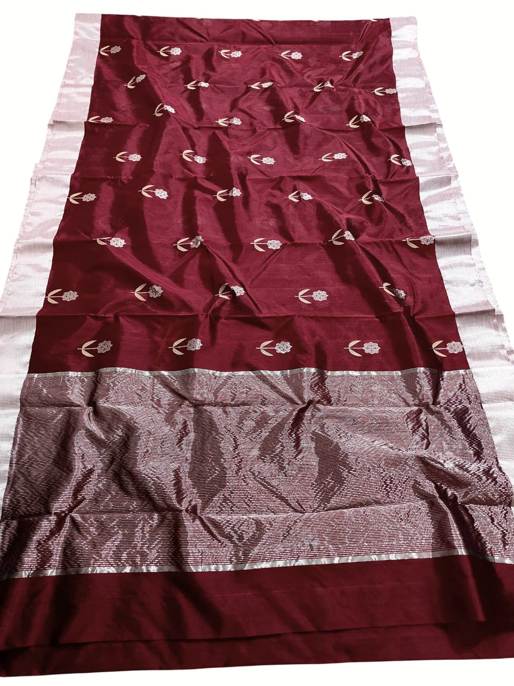 Maroon Chanderi Handloom Pattu Silk Meenakari Saree