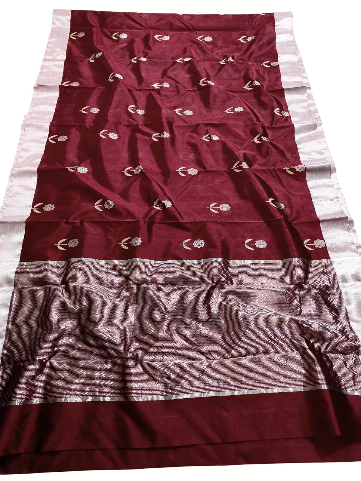 Maroon Chanderi Handloom Pattu Silk Meenakari Saree