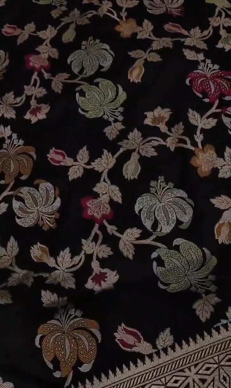 Black Banarasi Handloom Katan Silk Meenakari Saree