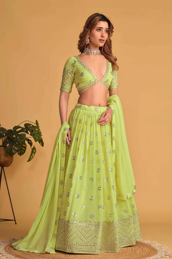 Neon Georgette Lehenga with Sequins & Zari Work