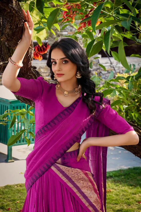 Elegant Pink Chanderi Lehenga Choli with Zari Weaving