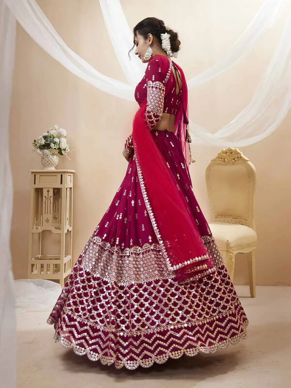 Hot Pink Georgette Lehenga with Sequins & Zari Work