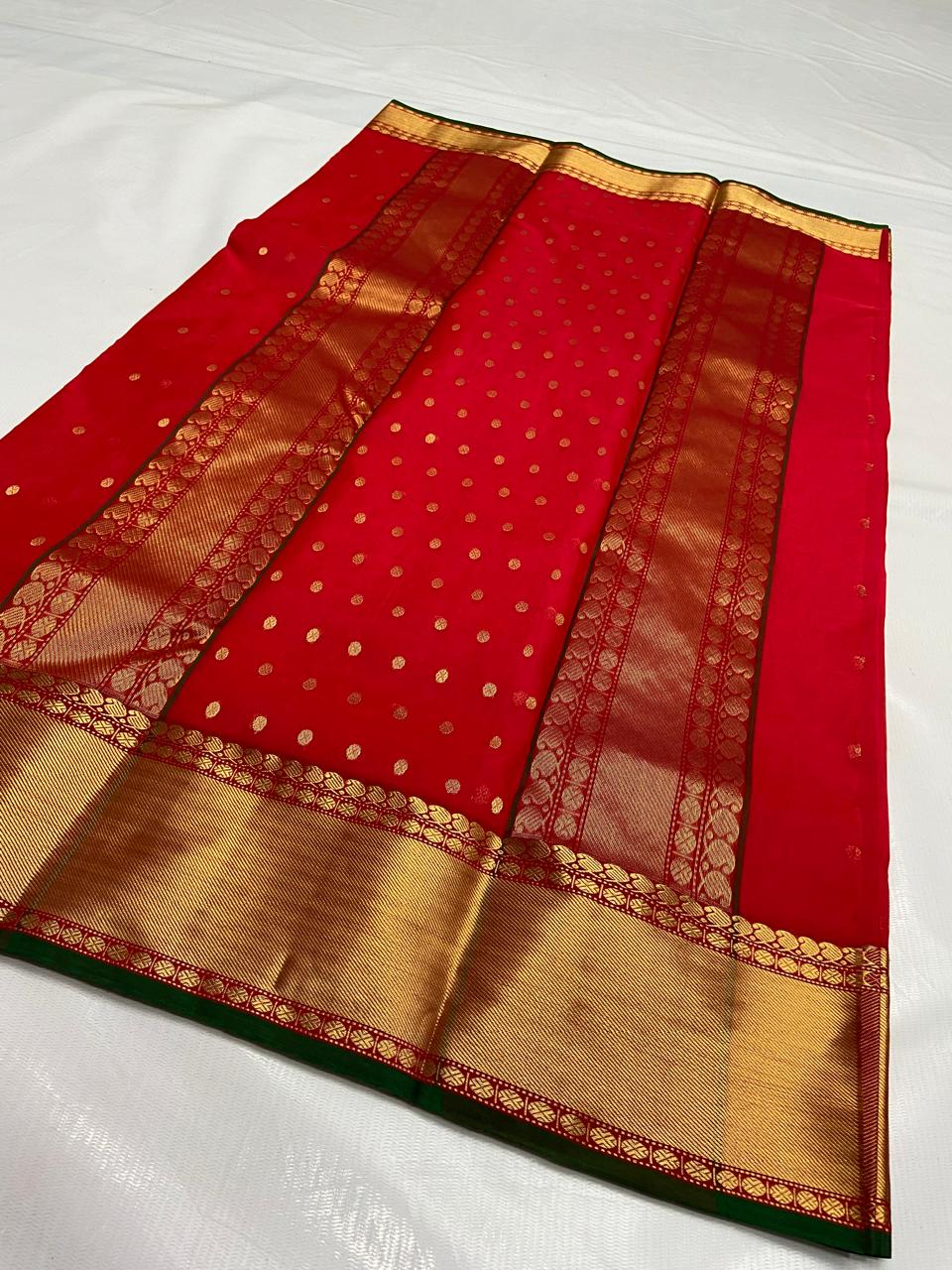 Red Chanderi Handloom Katan Silk Nakshi Saree