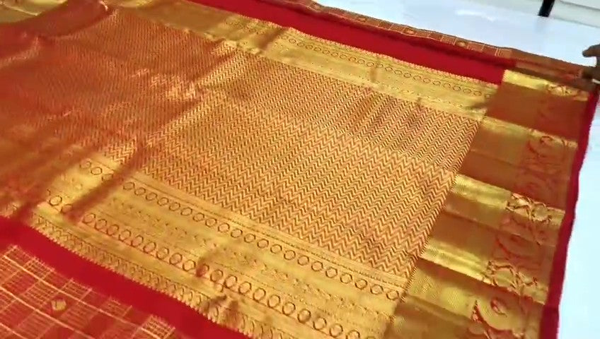 Red Kanchipuram Handloom Tissue Brocade Silk Bridal Saree