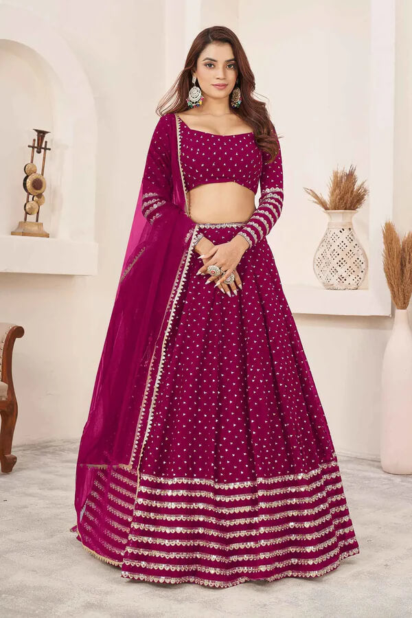 Mulberry Pink Georgette Lehenga with Zari & Sequins Work
