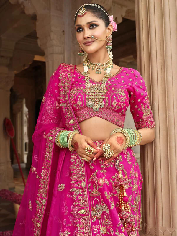 Designer Pink Wedding Lehenga with Heavy Khatli Work