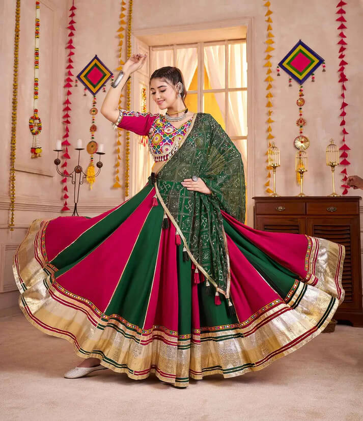 Multi Color Kutchi Mirror Work Lehenga with Dupatta