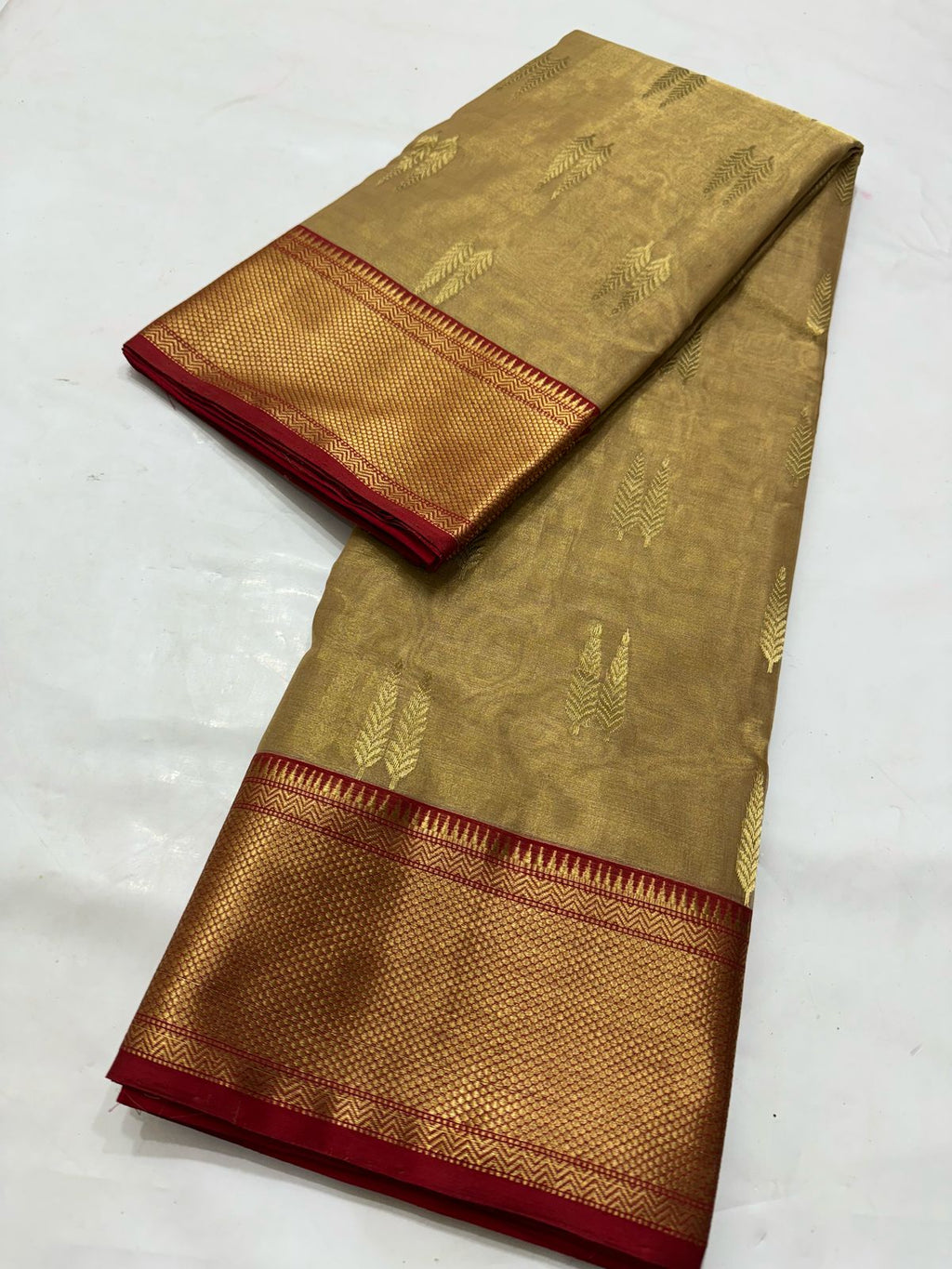Gold Chanderi Handloom Katan Tissue Silk Saree