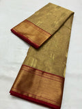 Gold Chanderi Handloom Katan Tissue Silk Saree