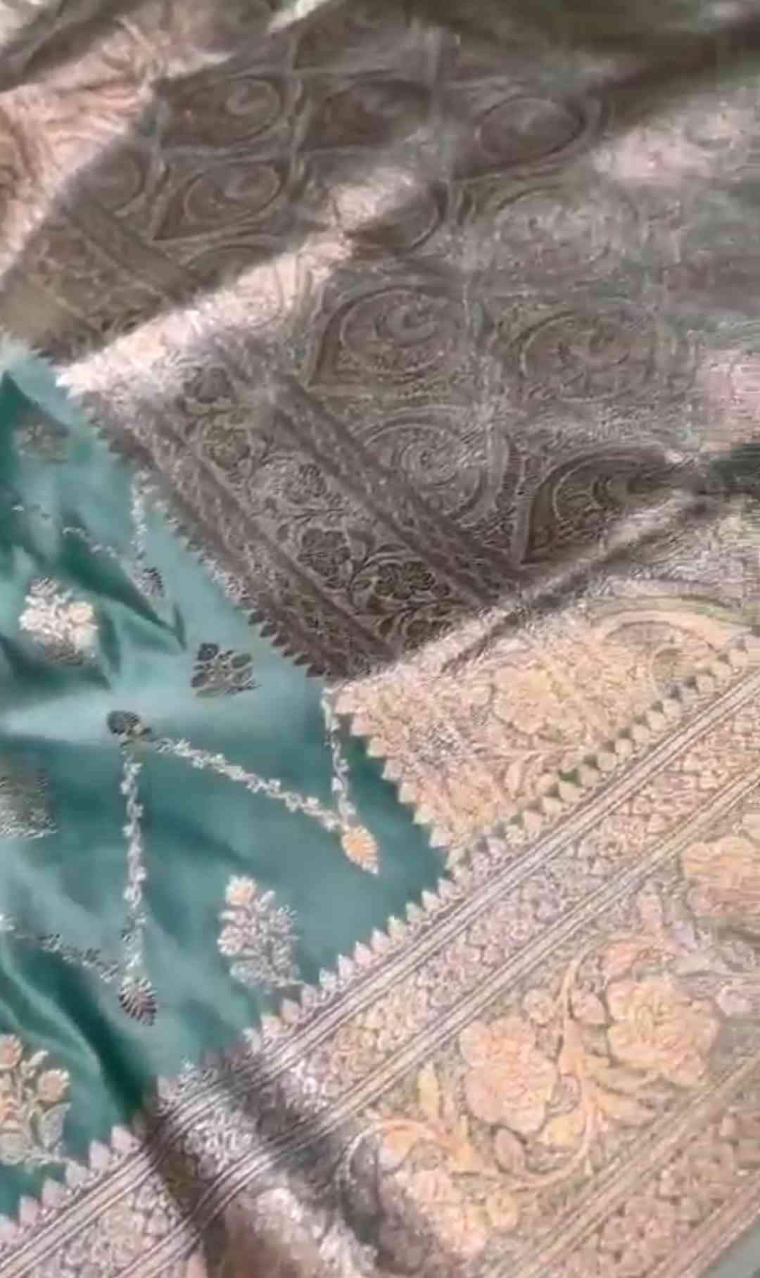 Pastel Turkis Banarasi Satin Katan Silke Saree