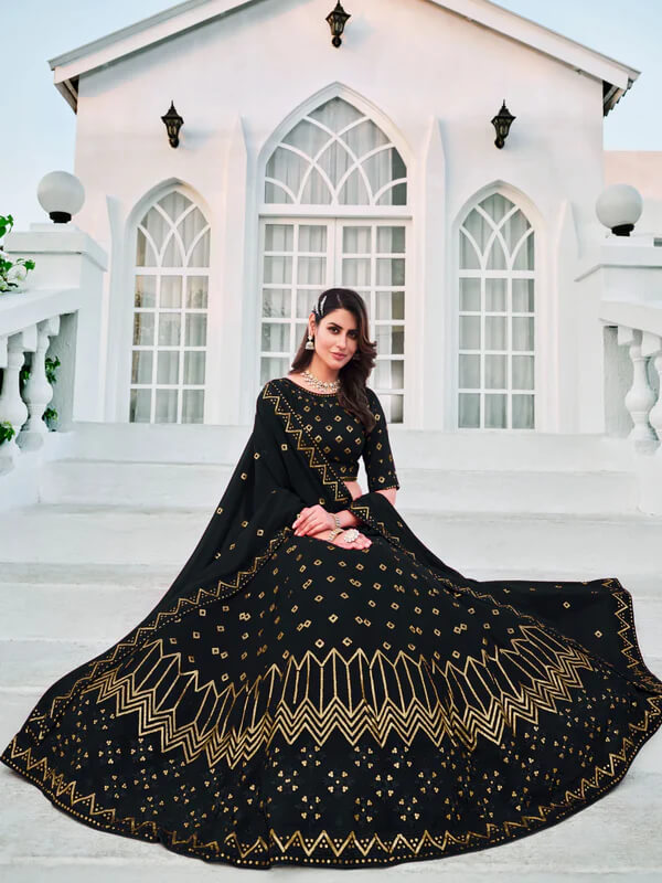 Navy Blue Georgette Lehenga Choli with Thread & Sequence Work
