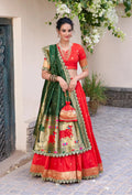Elegant Bright Red Paithani Silk Lehenga Choli with Zari & Lace