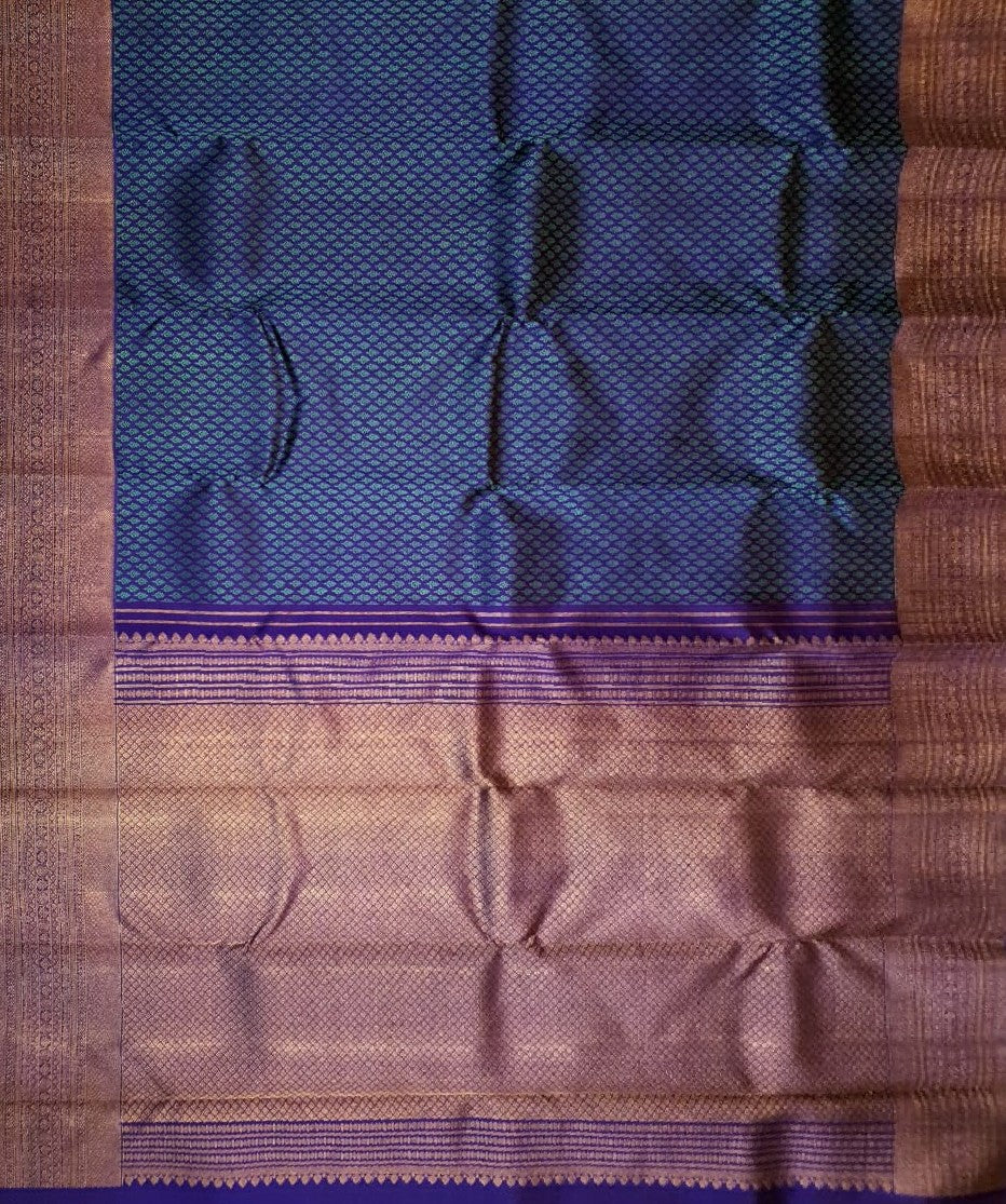 Midnight Blue Kanchipuram Handloom 2G Gold Pattu Silk Saree