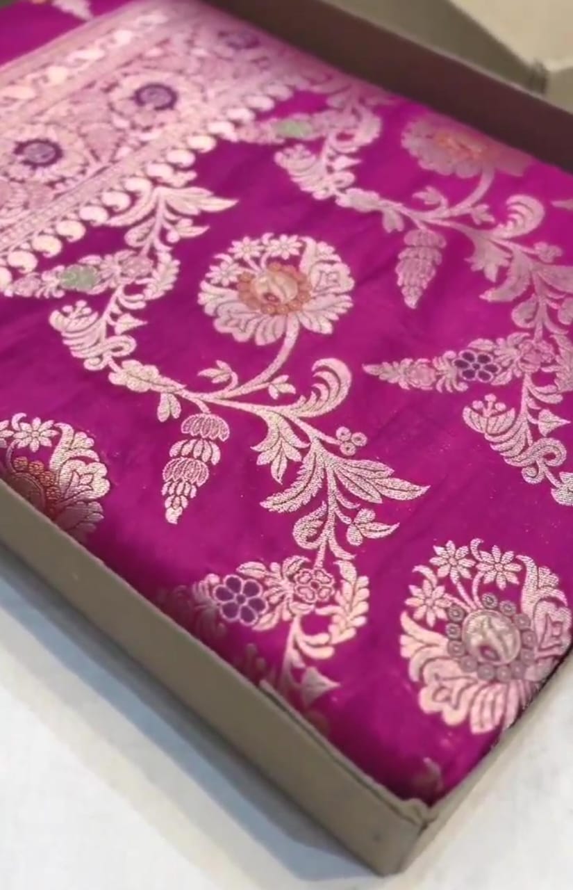 Dual Tone Hot Pink Banarasi Handloom Katan Silk Meenakari Saree