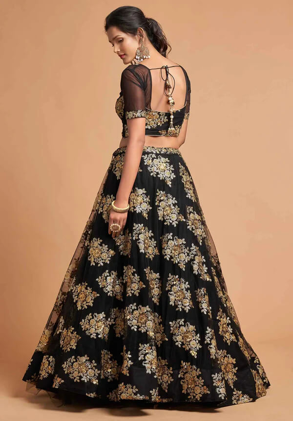 Black Soft Net Lehenga with Zari & Sequins Work
