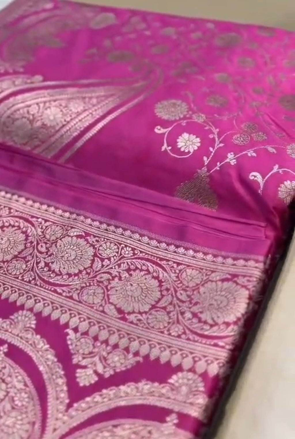 Onion Pink Banarasi Mashru Soft Silk Jangla Saree