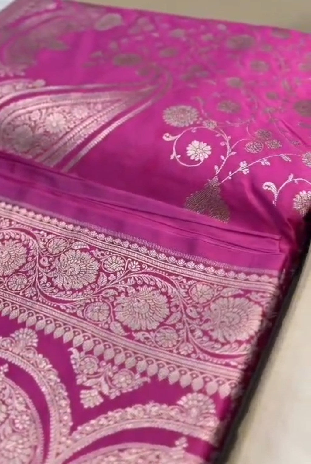 Onion Pink Banarasi Mashru Soft Silk Jangla Saree