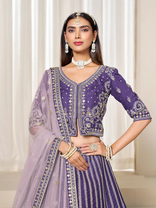 Purple Art Silk Lehenga with Thread & Sequins Work