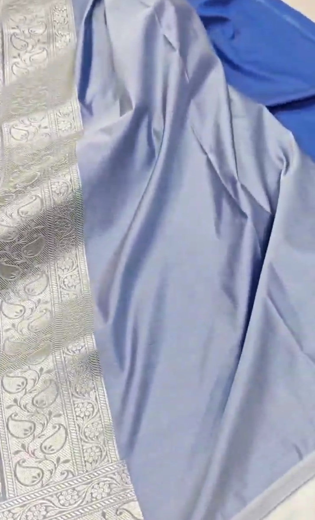 Powder Blue Banarasi Mashru Soft Silk Saree