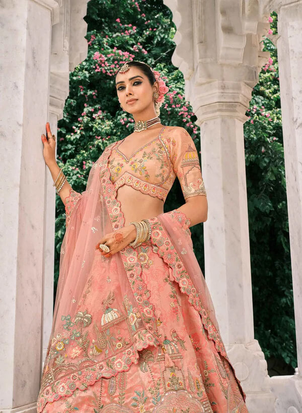 Peach Bridal Lehenga with Exquisite Designer Embroidery