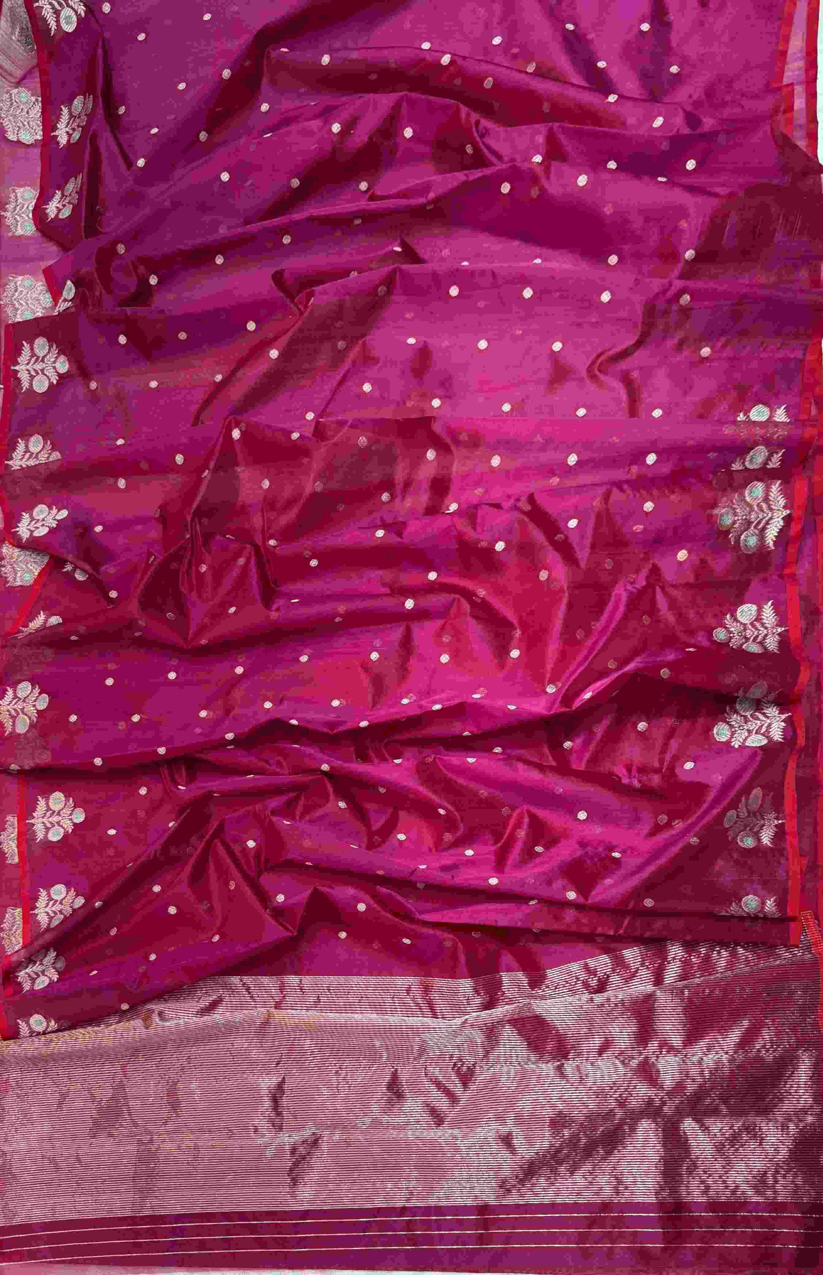 Hot Pink Chanderi Handloom Pattu Silk Meenakari Saree