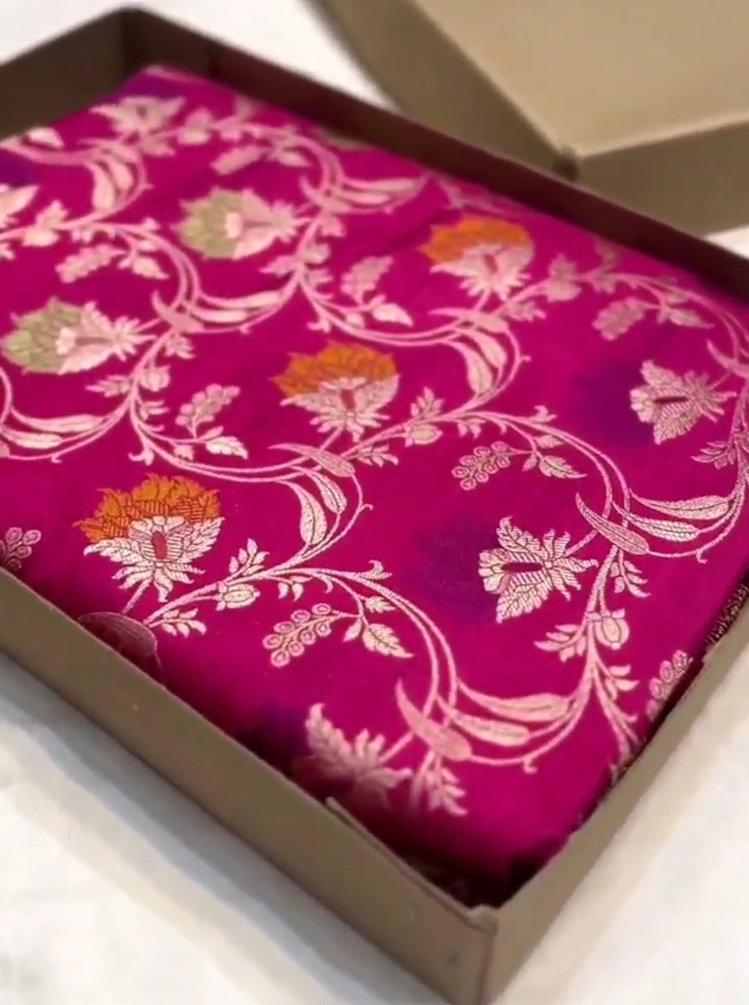 Hot Pink Banarasi Handloom Katan Silk Meenakari Saree