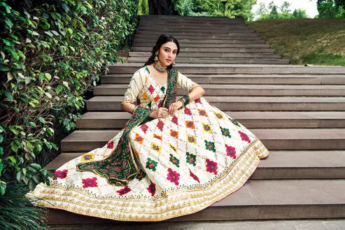 Pearl White Silk Lehenga Choli with Thread & Sequins Work