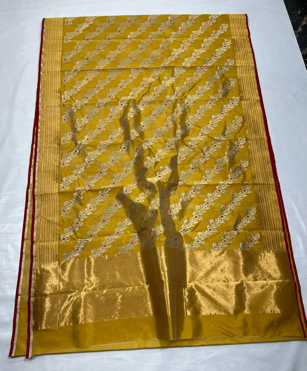 Turmeric Yellow Chanderi Handloom Pattu Silk Meenakari Handwork Saree