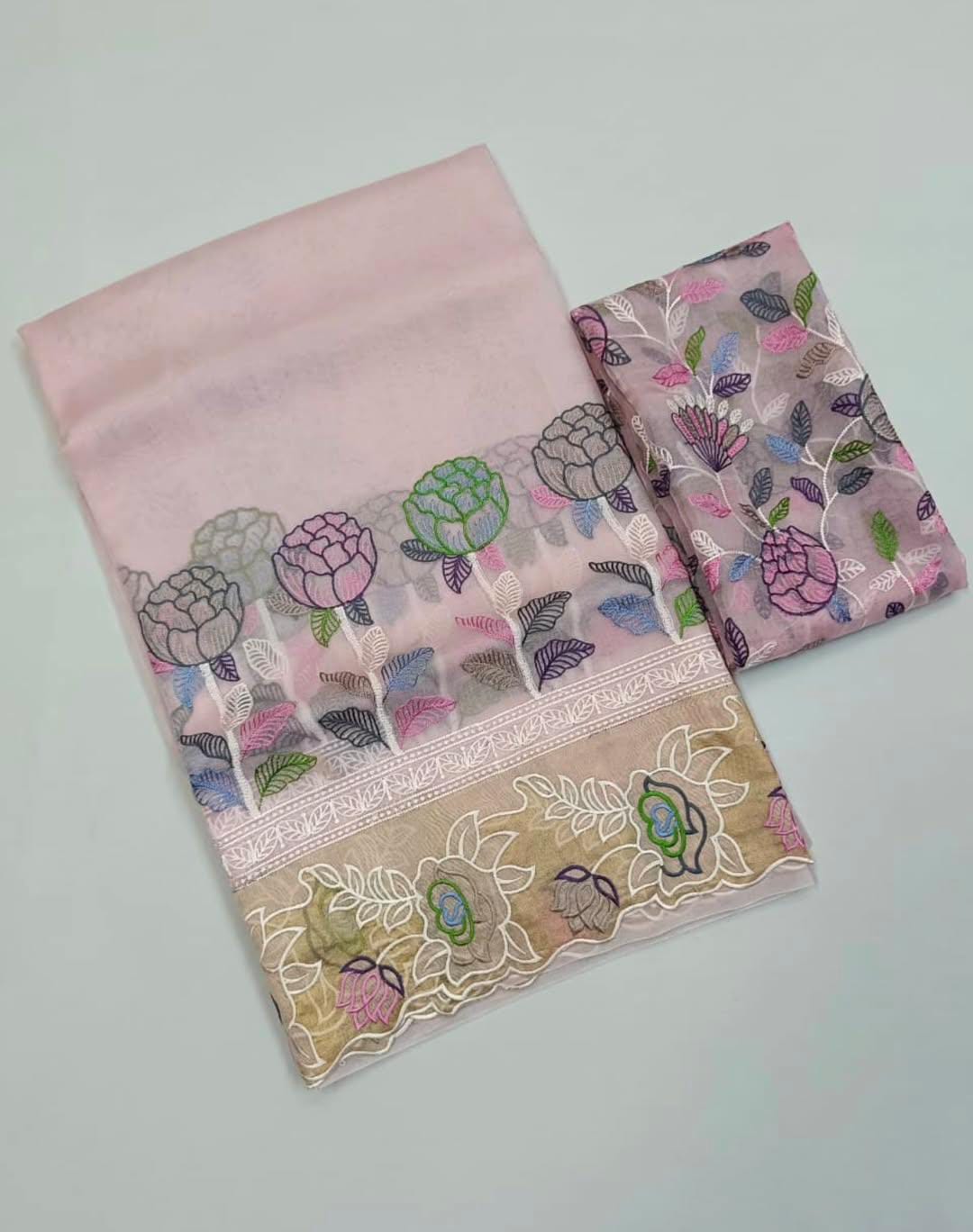 Baby Pink Banarasi Handloom Tissue Silk Paithani Embroidery Saree