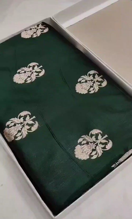 Bottle Green Banarasi Handloom Pure Katan Silk Saree