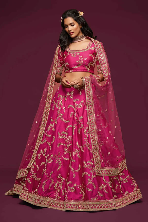 Berry Pink Silk Lehenga with Thread, Zari & Sequins Work