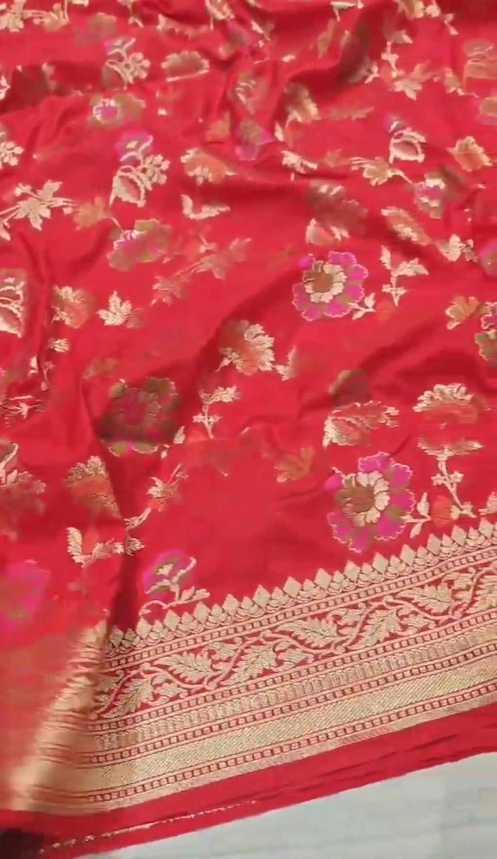 Bright Red Banarasi Soft Katan Silk Tilfi Meenakari Saree