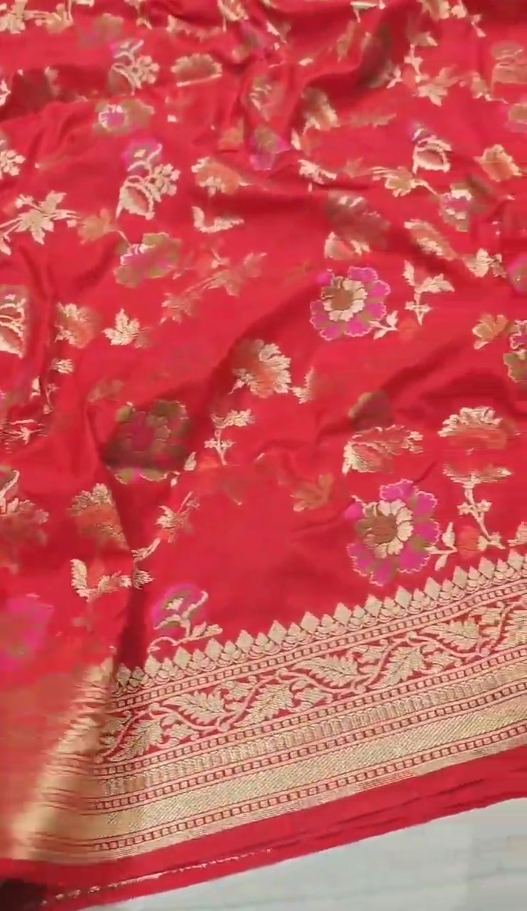 Bright Red Banarasi Soft Katan Silk Tilfi Meenakari Saree