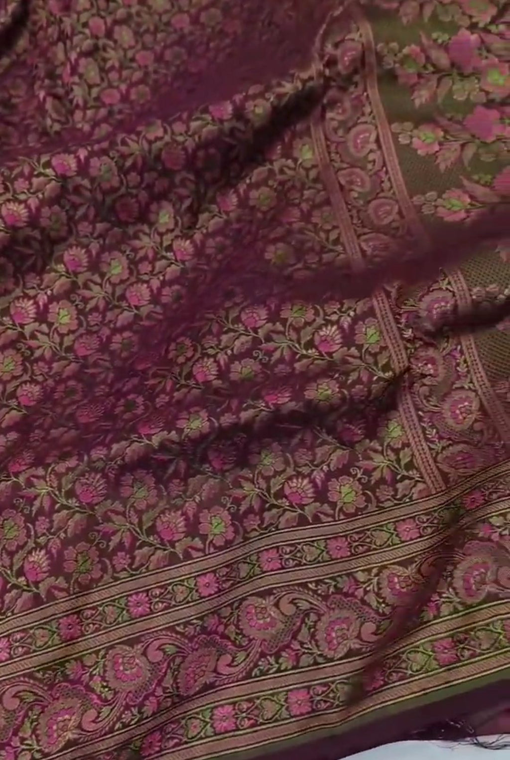 Wine Banarasi Semi Katan Silk Tanchoi Brocade Saree