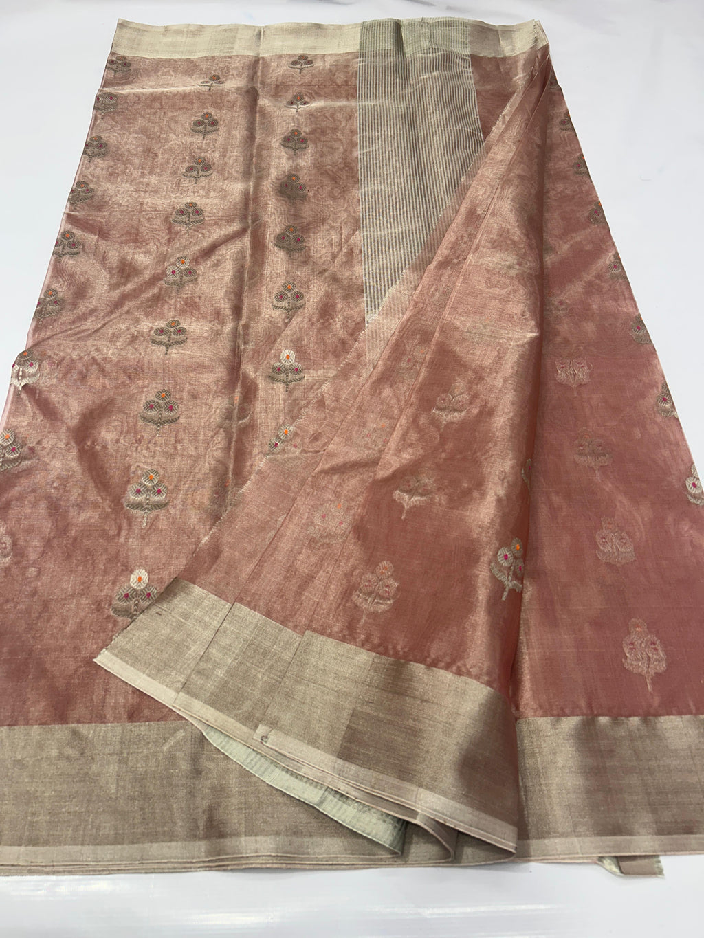 Rosy Brown Chanderi Handloom Katan Tissue Silk Meenakari Saree