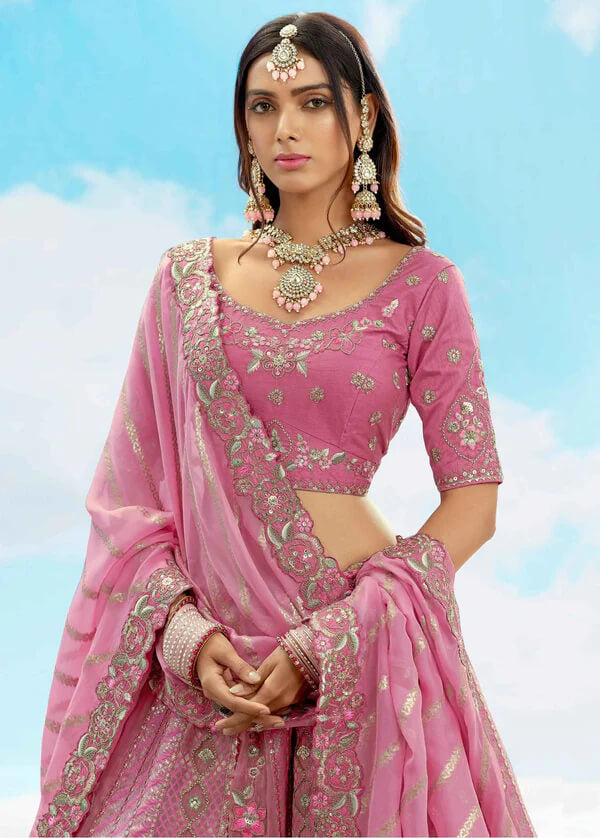 Beautiful Dull Pink Lehenga with Designer Patch Work