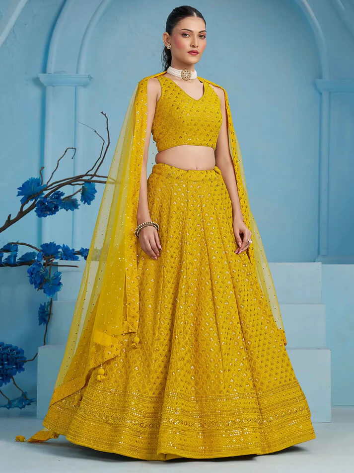 Yellow Lehenga with Sequins Work & Dupatta