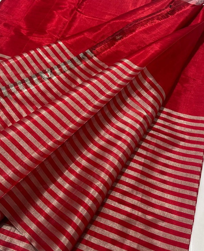 Red Chanderi Handloom Metallic Tissue Silk Contemporary Saree