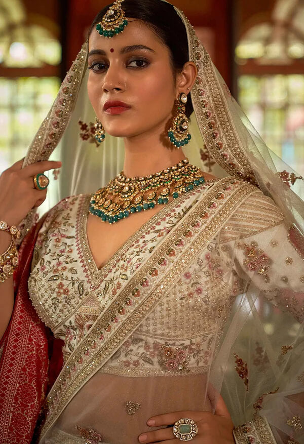 Beige Bridal Silk Lehenga with Heavy Embroidery Work