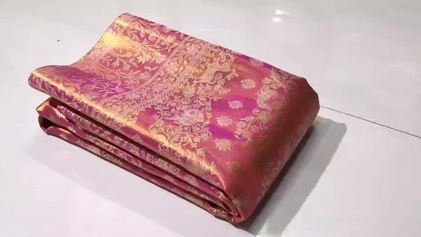 Hot Pink Kanchipuram Handloom Tissue Brocade Bridal Silk Saree